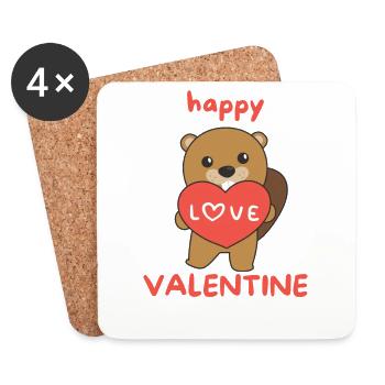 Biber zum Valentinstag süße Tiere mit Herzen - Untersetzer (4er-Set) - Weiß - Vorne