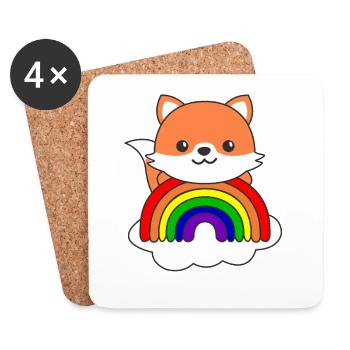 Fuchs bunter Regenbogen für Kinder süßes Fuchs - Untersetzer (4er-Set) - Weiß - Vorne
