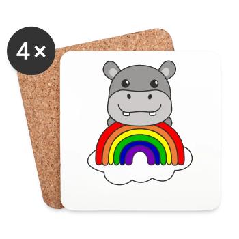 Hippopotame arc-en-ciel coloré pour enfants doux - Dessous de verre (lot de 4) - blanc - Devant