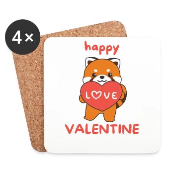 Panda roux pour la Saint-Valentin animaux mignons avec des cœurs - Dessous de verre (lot de 4) - blanc - Devant
