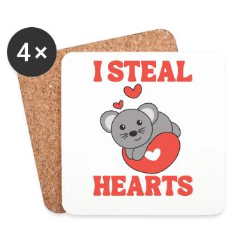 Maus zum Valentinstag ich stehle Herzen - Untersetzer (4er-Set) - Weiß - Vorne