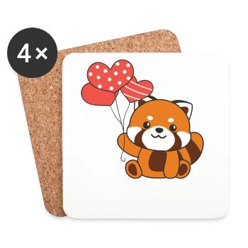 Panda roux pour la Saint-Valentin animaux mignons avec des cœurs - Dessous de verre (lot de 4) - blanc - Devant