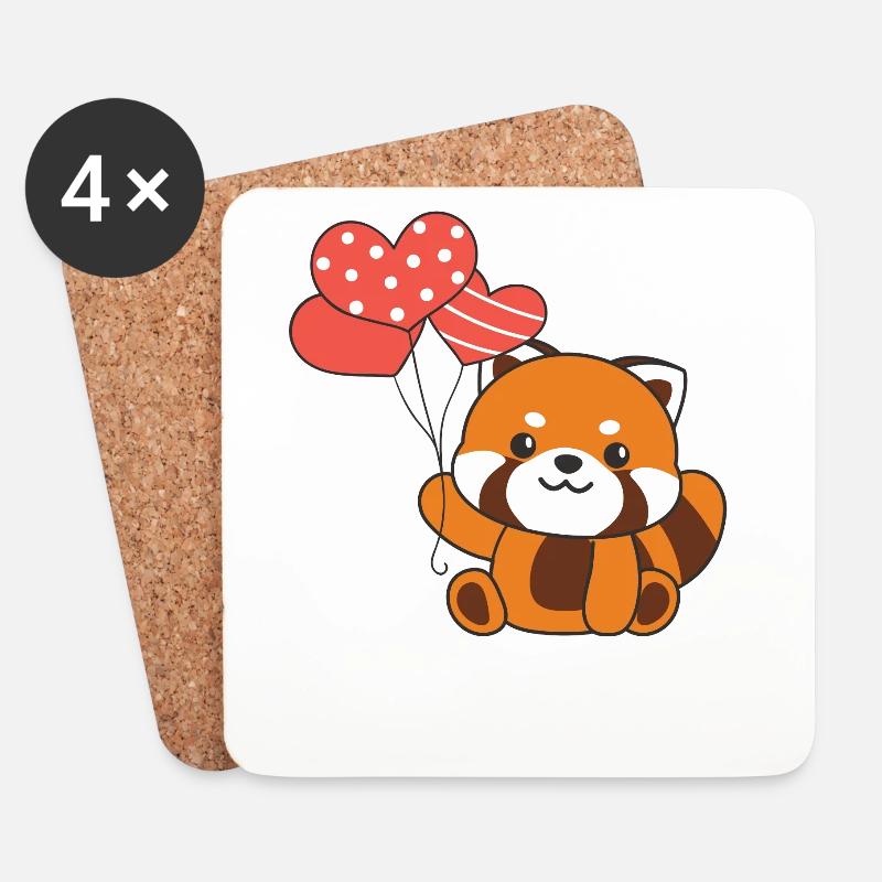 Roter Panda zum Valentinstag süße Tiere mit Herzen - Untersetzer (4er-Set) - Weiß