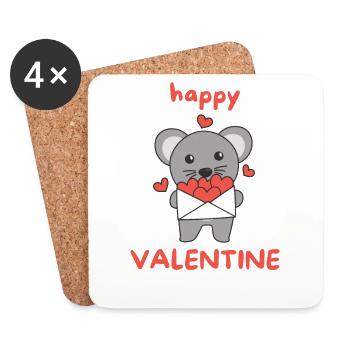 Maus zum Valentinstag süße Tiere mit Herzen - Untersetzer (4er-Set) - Weiß - Vorne