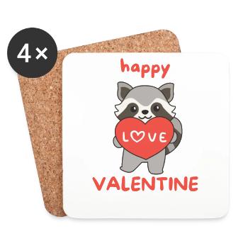 Waschbär zum Valentinstag süße Tiere mit Herzen - Untersetzer (4er-Set) - Weiß - Vorne