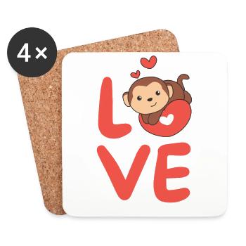 Singe pour la Saint-Valentin animaux mignons avec des cœurs Amour - Dessous de verre (lot de 4) - blanc - Devant