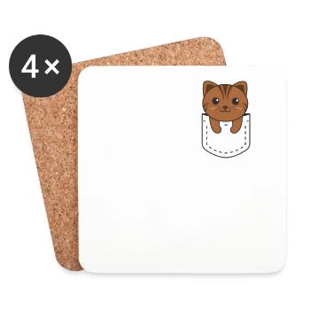 Chat en poche chats mignons dans la poche poitrine - Dessous de verre (lot de 4) - blanc - Devant