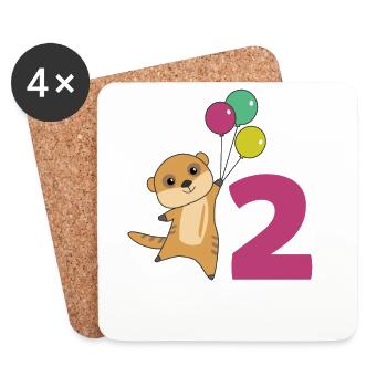 Suricate ballons de deuxième anniversaire enfants - Dessous de verre (lot de 4) - blanc - Devant