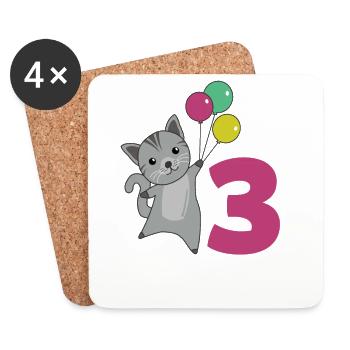 Katze dritter Geburtstag Luftballons für Kinder - Untersetzer (4er-Set) - Weiß - Vorne