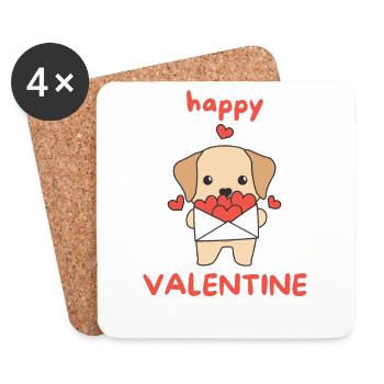 Labrador pour la Saint-Valentin de jolis animaux avec des cœurs - Dessous de verre (lot de 4) - blanc - Devant