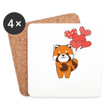 Roter Panda zum Valentinstag süße Tiere mit Herzen - Untersetzer (4er-Set) - Weiß - Vorne