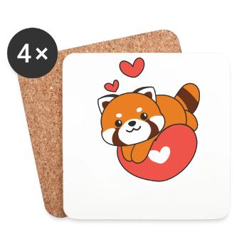 Panda roux pour la Saint-Valentin animaux mignons avec des cœurs - Dessous de verre (lot de 4) - blanc - Devant