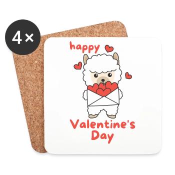 Alpaga pour la Saint-Valentin animaux mignons avec des cœurs - Dessous de verre (lot de 4) - blanc - Devant
