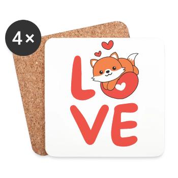 Renard pour la Saint-Valentin animaux mignons avec des cœurs Amour - Dessous de verre (lot de 4) - blanc - Devant