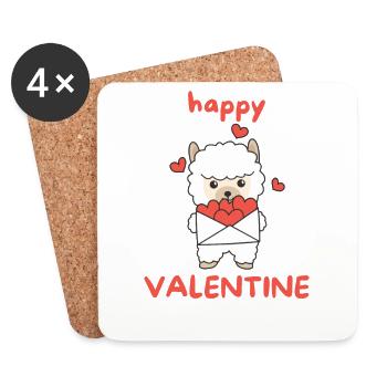 Alpaga pour la Saint-Valentin animaux mignons avec des cœurs - Dessous de verre (lot de 4) - blanc - Devant