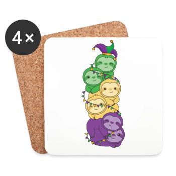 let the shenanigans begin Mardi Gras Sloth Tower - Coasters (set of 4) - white - Front