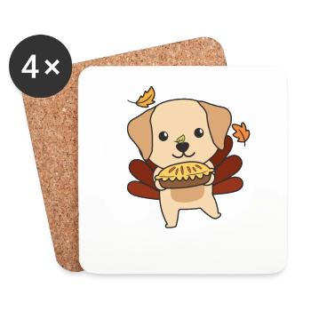 Tenues de Thanksgiving Dinde Labrador avec tarte - Dessous de verre (lot de 4) - blanc - Devant