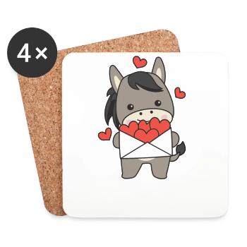 Donkeys for Valentine's Day cute animals with hearts - Coasters (set of 4) - white - Front