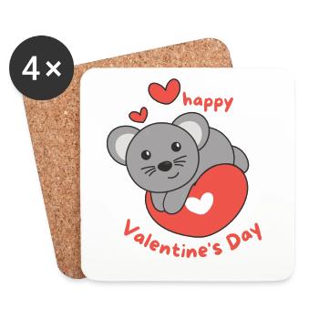 Maus zum Valentinstag süße Tiere mit Herzen - Untersetzer (4er-Set) - Weiß - Vorne