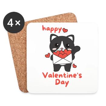 Katze zum Valentinstag süße Tiere mit Herzen - Untersetzer (4er-Set) - Weiß - Vorne