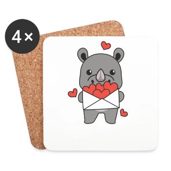 Rhinoceros for Valentine's Day cute animals with hearts - Coasters (set of 4) - white - Front