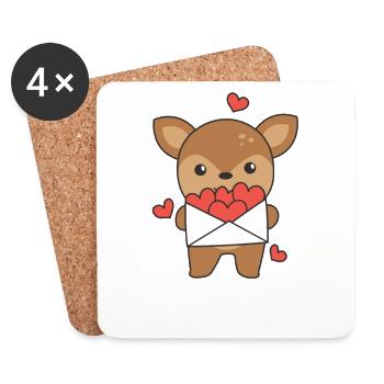 Cerf pour la Saint-Valentin animaux mignons avec des cœurs - Dessous de verre (lot de 4) - blanc - Devant