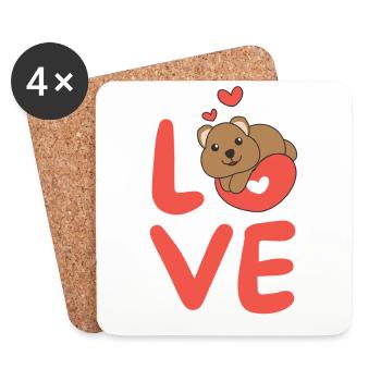 Quokka pour la Saint-Valentin Des animaux mignons avec des cœurs d’amour - Dessous de verre (lot de 4) - blanc - Devant