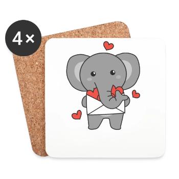 Elefant zum Valentinstag süße Tiere mit Herzen - Untersetzer (4er-Set) - Weiß - Vorne