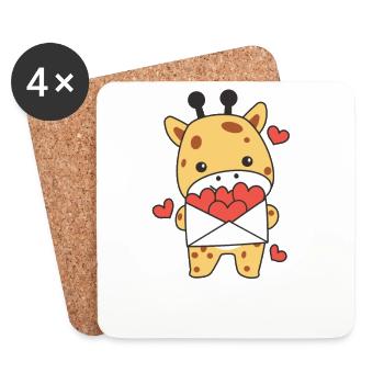 Girafe pour la Saint-Valentin animaux mignons avec des cœurs - Dessous de verre (lot de 4) - blanc - Devant