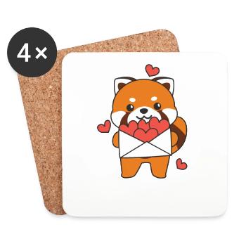 Panda roux pour la Saint-Valentin animaux mignons avec des cœurs - Dessous de verre (lot de 4) - blanc - Devant