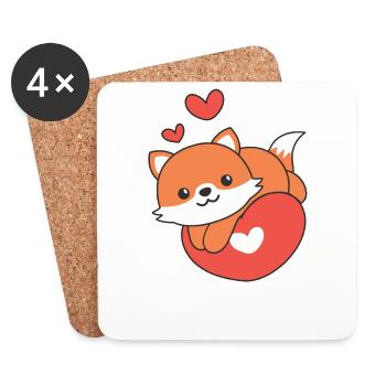 Fuchs zum Valentinstag süße Tiere mit Herzen - Untersetzer (4er-Set) - Weiß - Vorne