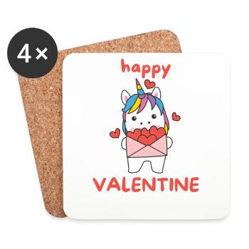 Licorne pour la Saint-Valentin animaux mignons avec des cœurs - Dessous de verre (lot de 4) - blanc - Devant