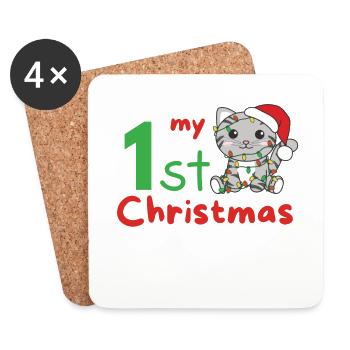 Chat de Noël Chats mon 1er Noël - Dessous de verre (lot de 4) - blanc - Devant