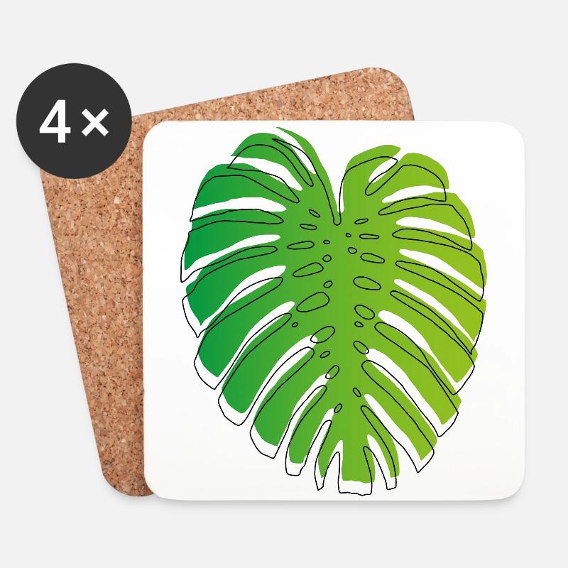 Monstera grün - Untersetzer (4er-Set) - Weiß