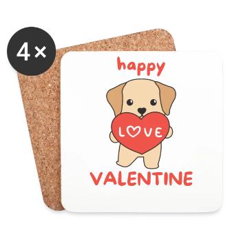 Labrador pour la Saint-Valentin de jolis animaux avec des cœurs - Dessous de verre (lot de 4) - blanc - Devant