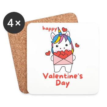 Licorne pour la Saint-Valentin animaux mignons avec des cœurs - Dessous de verre (lot de 4) - blanc - Devant