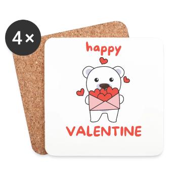Eisbär zum Valentinstag süße Tiere mit Herzen - Untersetzer (4er-Set) - Weiß - Vorne