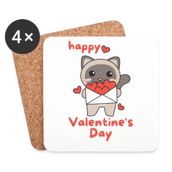 Chat siamois pour la Saint-Valentin animaux mignons avec des cœurs - Dessous de verre (lot de 4) - blanc - Devant