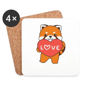 Panda roux pour la Saint-Valentin animaux mignons avec des cœurs - Dessous de verre (lot de 4) - blanc - Devant