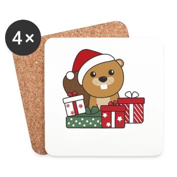 Castor Cadeau de Noël Animaux d’hiver Castor - Dessous de verre (lot de 4) - blanc - Devant