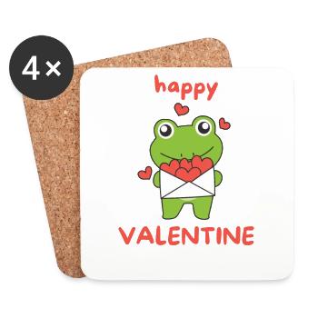 Frosch zum Valentinstag süße Tiere mit Herzen - Untersetzer (4er-Set) - Weiß - Vorne