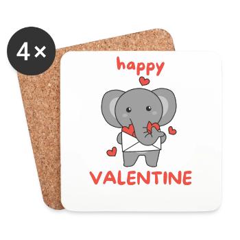 Elefant zum Valentinstag süße Tiere mit Herzen - Untersetzer (4er-Set) - Weiß - Vorne