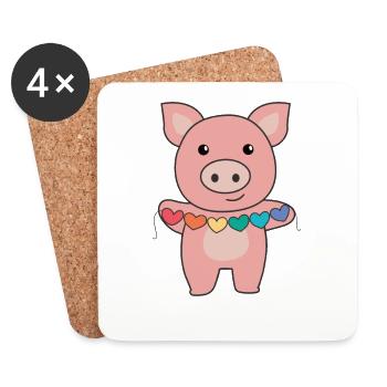 Rainbow Flag Gay Pride LGBTQ Herzen Schwein - Untersetzer (4er-Set) - Weiß - Vorne