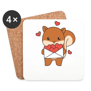 Écureuil pour la Saint-Valentin animaux mignons - Dessous de verre (lot de 4) - blanc - Devant