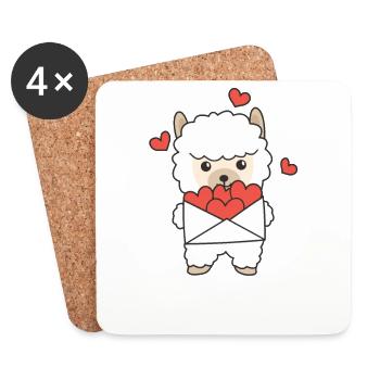 Alpaga pour la Saint-Valentin animaux mignons avec des cœurs - Dessous de verre (lot de 4) - blanc - Devant