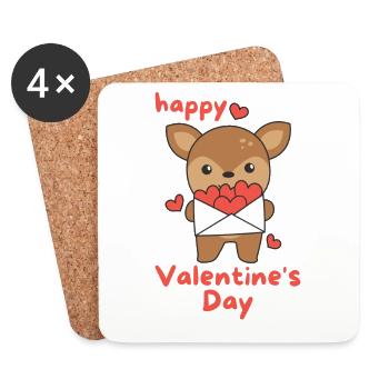 Cerf pour la Saint-Valentin animaux mignons avec des cœurs - Dessous de verre (lot de 4) - blanc - Devant