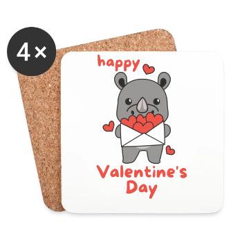 Rhinocéros pour la Saint-Valentin animaux mignons avec des cœurs - Dessous de verre (lot de 4) - blanc - Devant