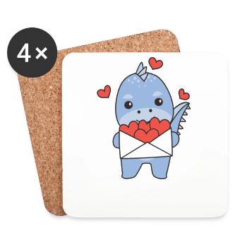 Dino zum Valentinstag süße Tiere mit Herzen - Untersetzer (4er-Set) - Weiß - Vorne