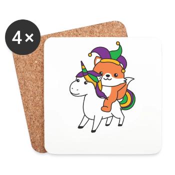 Renard de Mardi Gras avec costume de carnaval de licorne - Dessous de verre (lot de 4) - blanc - Devant