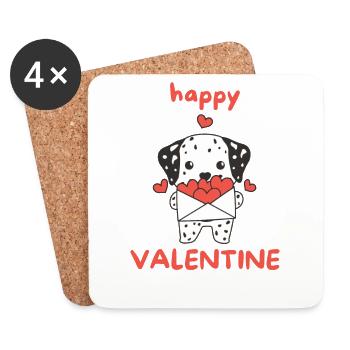Dalmatiens pour la Saint-Valentin animaux mignons avec des cœurs - Dessous de verre (lot de 4) - blanc - Devant